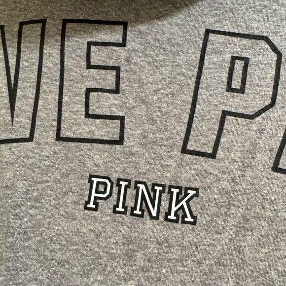 PINK Victorias Secret Soft Stertchy Gray Love Pink Lace Up Hooded Sweater Medium - Picture 8 of 8